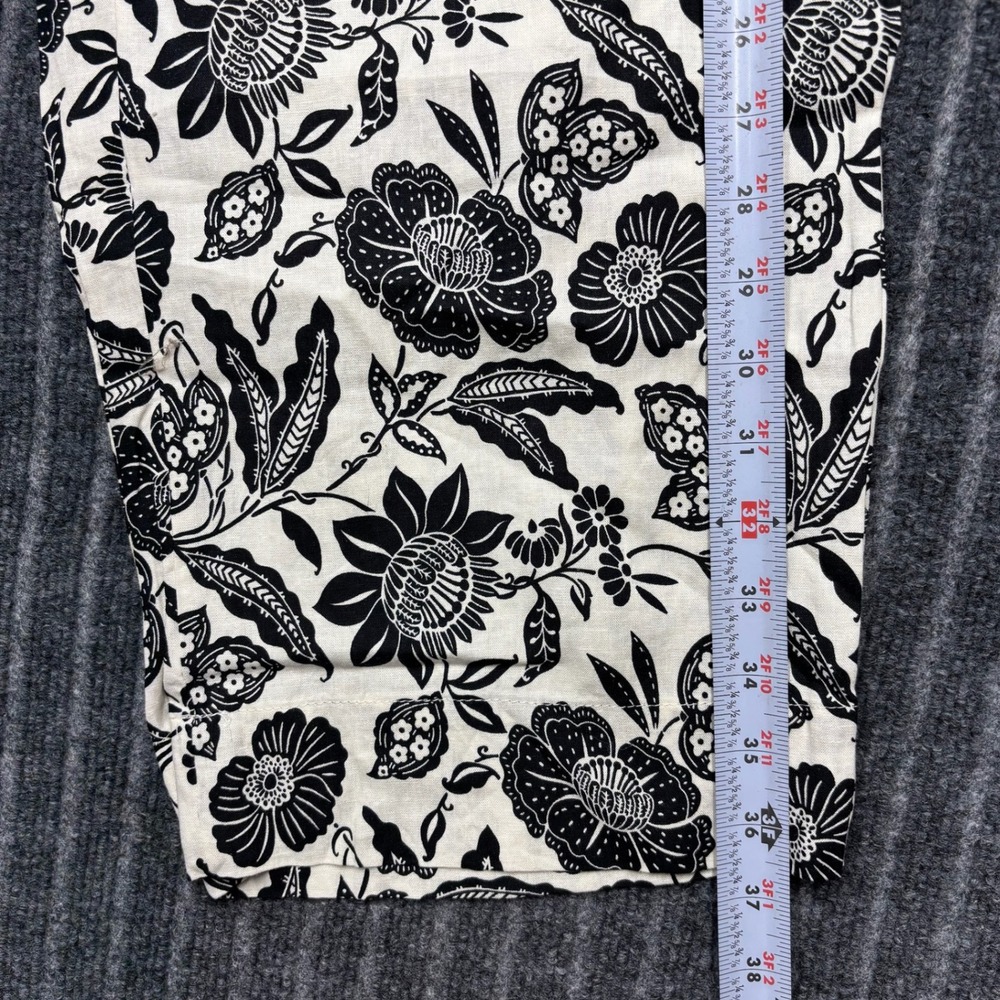 Christian Siriano Womens Floral Linen Blend Wide Leg Pants Medium Black White - Picture 9 of 10